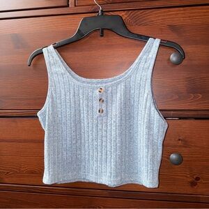 ROMWE Light Blue Ribbed Tank Top with Button Detail